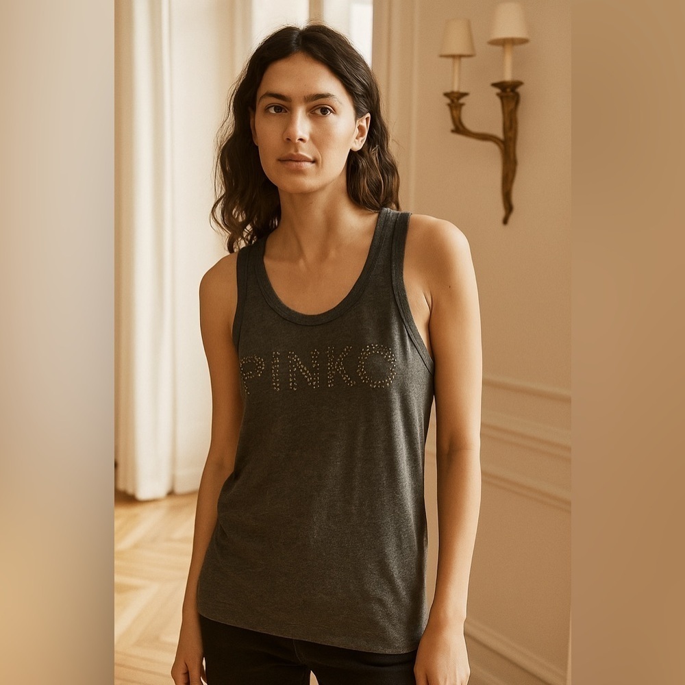 Pinko Gray Tank Top with Gold Accents size XS